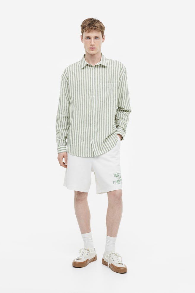 Relaxed Fit Linen-blend shirt - Green/White striped/White/Light blue - 4