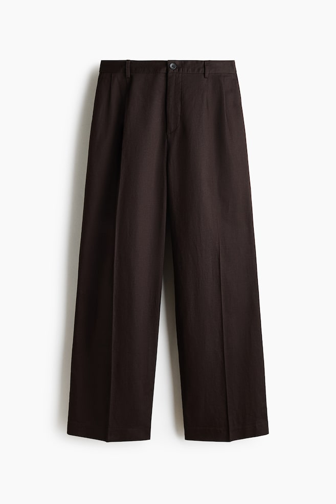 Loose-Fit Linen-Blend Pants - Dark brown/Cream/Black - 1