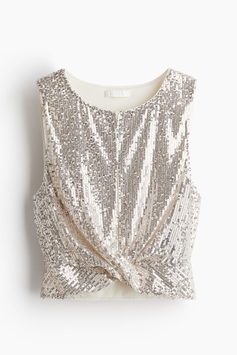 Cropped sequined top Silver-coloured Ladies H&M IN
