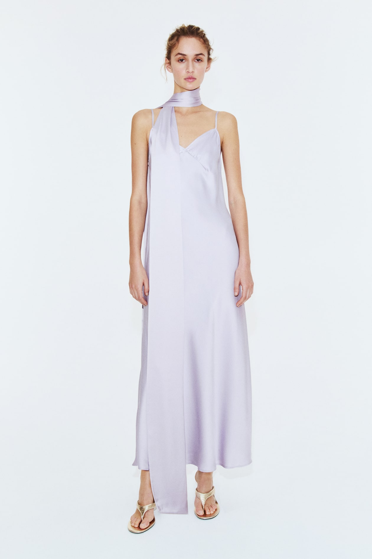 Satin Slip Dress with Scarf - image 2