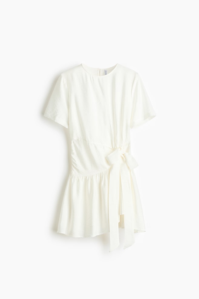 Tie-detail viscose-blend dress - Ivory/Burgundy - 1