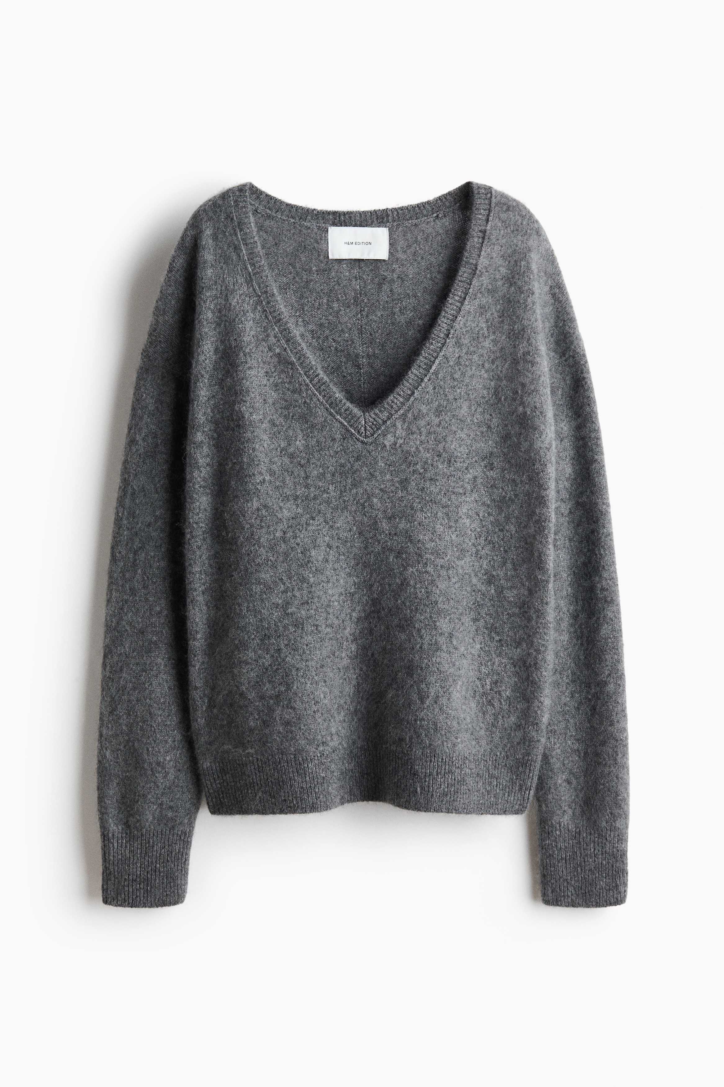 V-neck wool jumper - Dark grey/Dark dusty beige