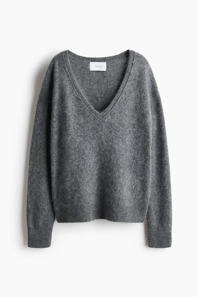 V-neck wool jumper - Dark grey/Black/Dark dusty beige - 1