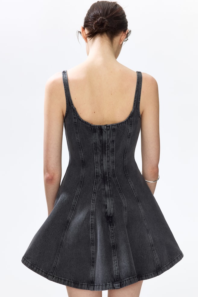 Vestido denim con falda acampanada - Gris denim - 3