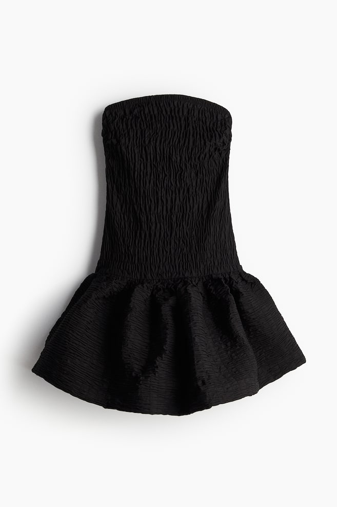 Smocked bandeau dress - Black/Bright red - 1