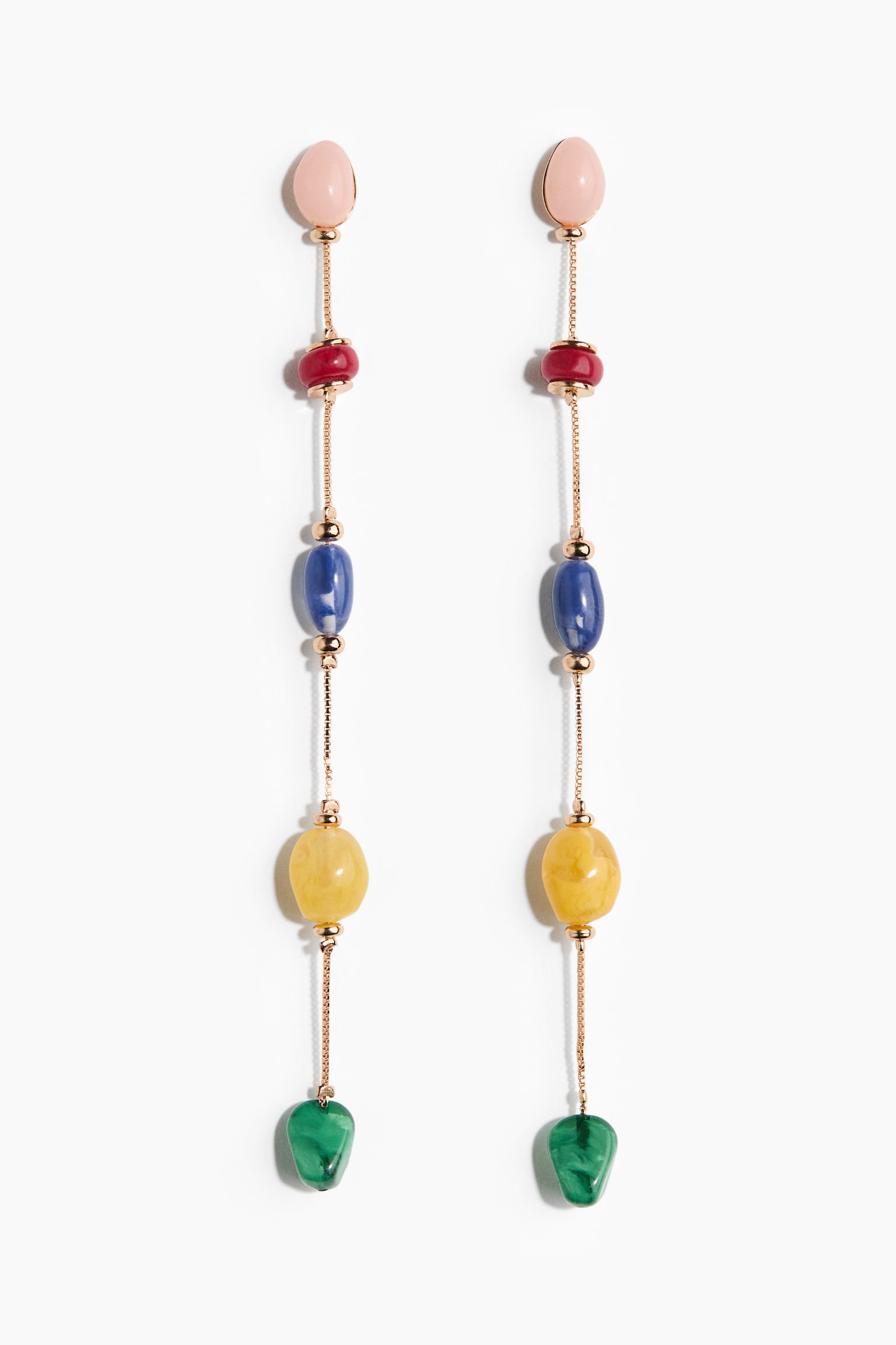 Beaded pendant earrings - Pink/Red/Blue - 2