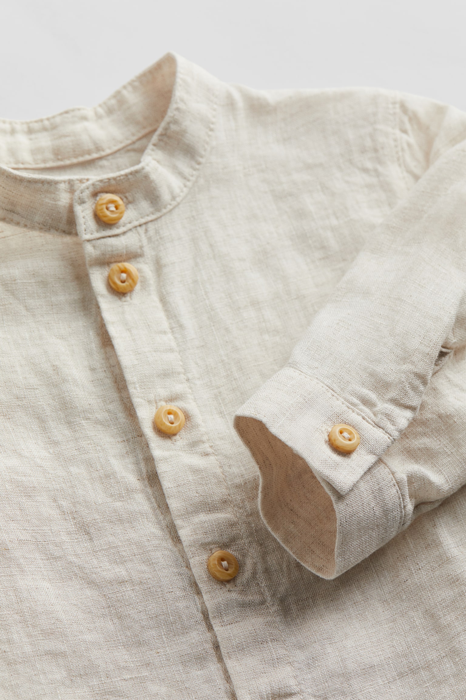 Linen Grandad Shirt - Light beige - 2