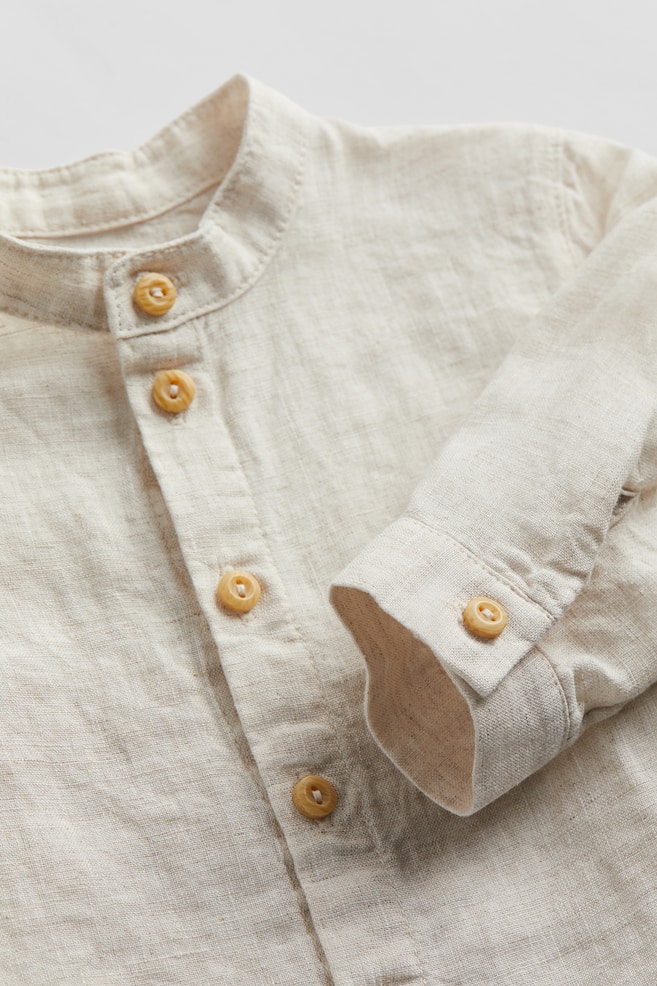 Linen grandad shirt - Light beige - 2