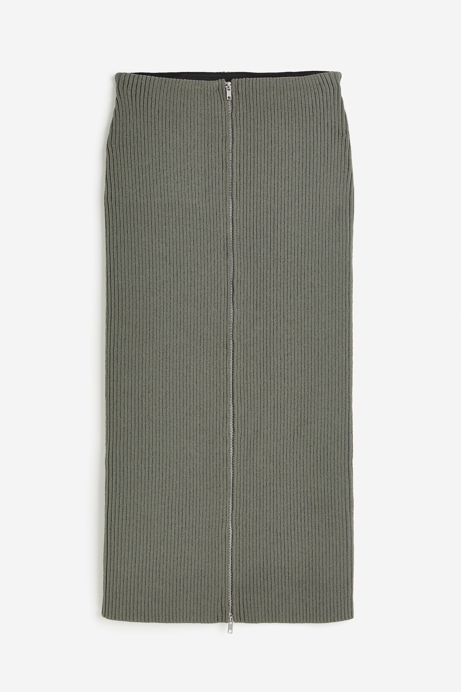 Zip-front rib-knit skirt - Khaki green - 2