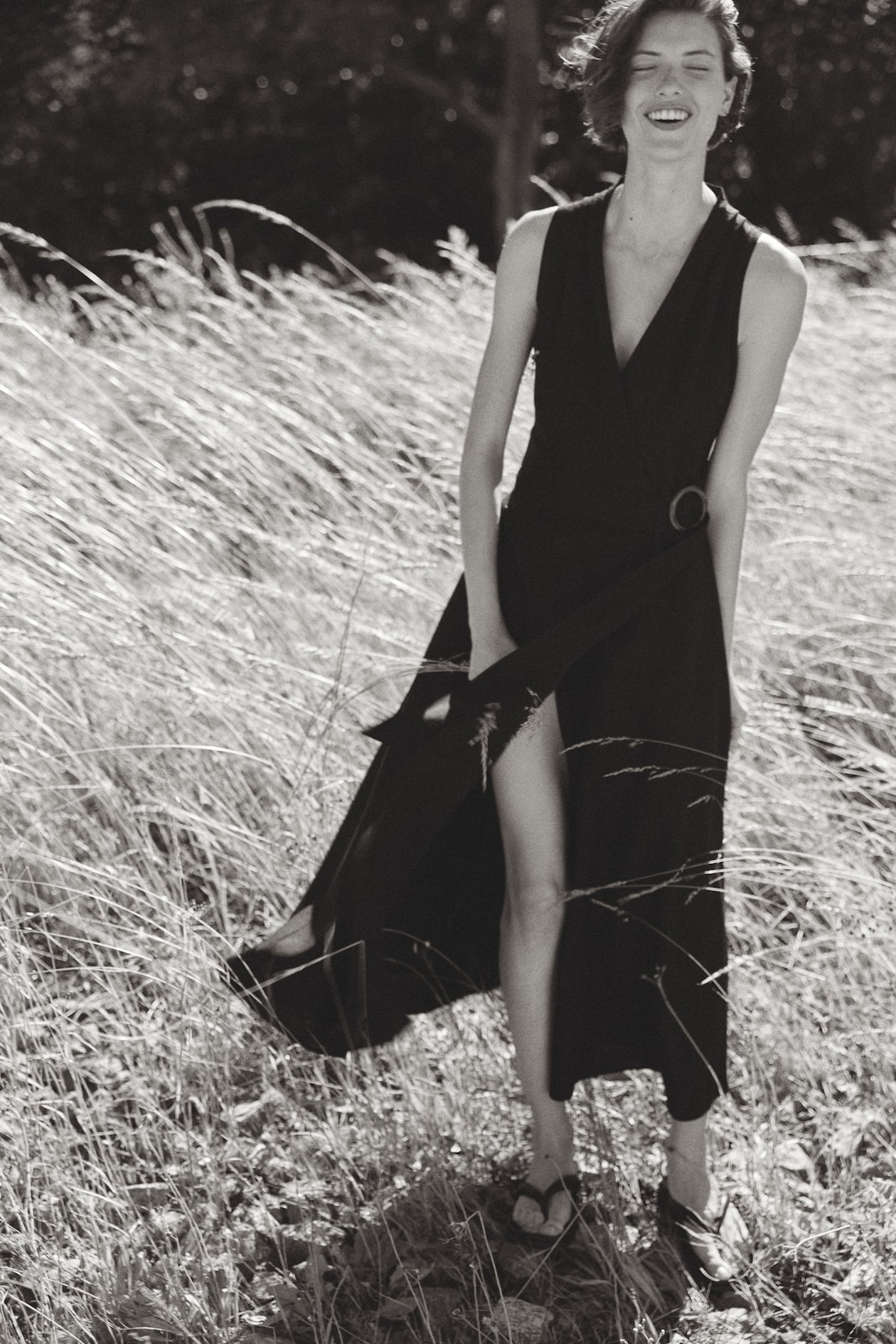 h and m long black dress Women's Black Long Pliss Dress