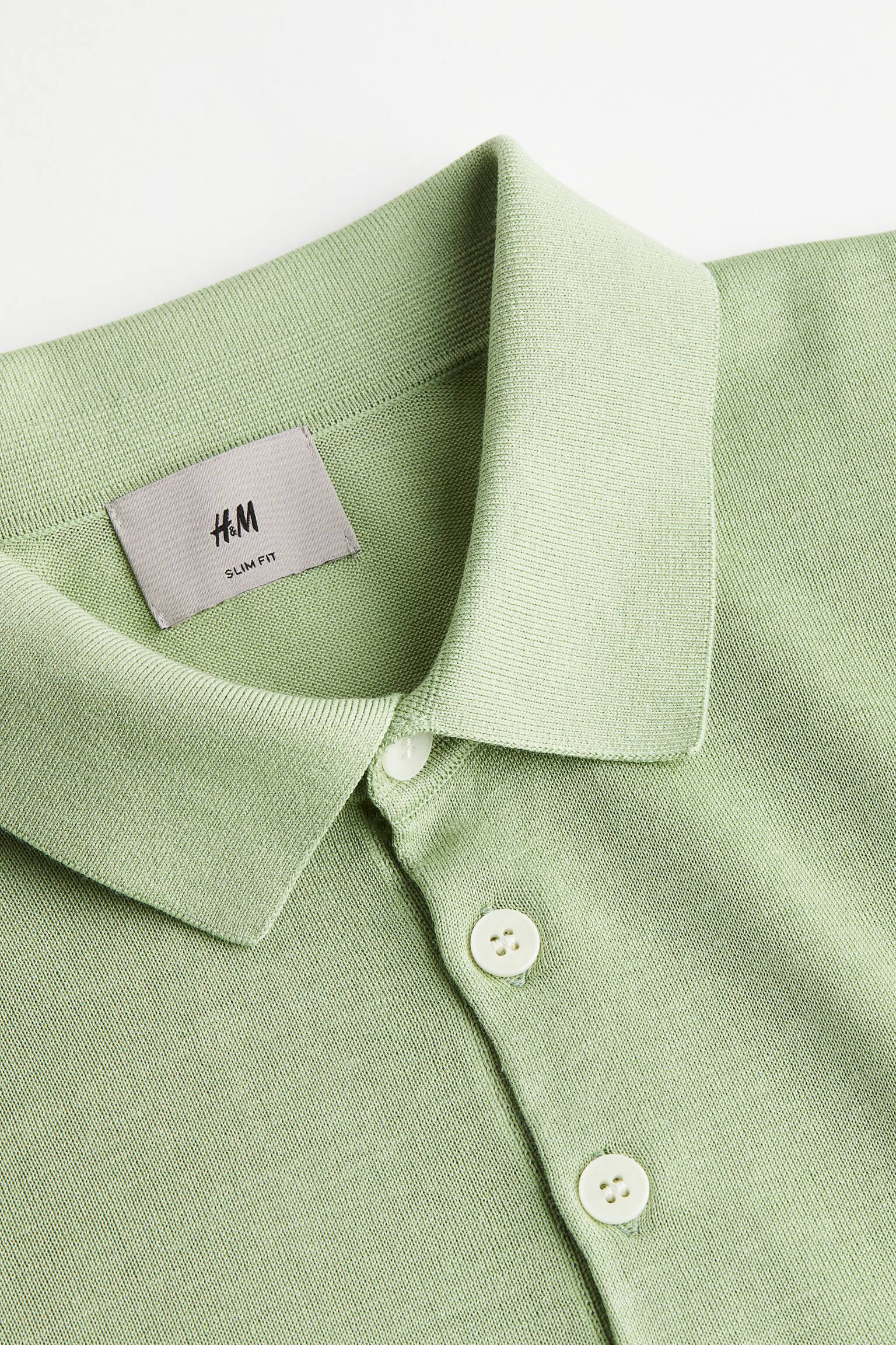 Slim Fit Silk Blend Polo Shirt - Sage green/Cream - 2