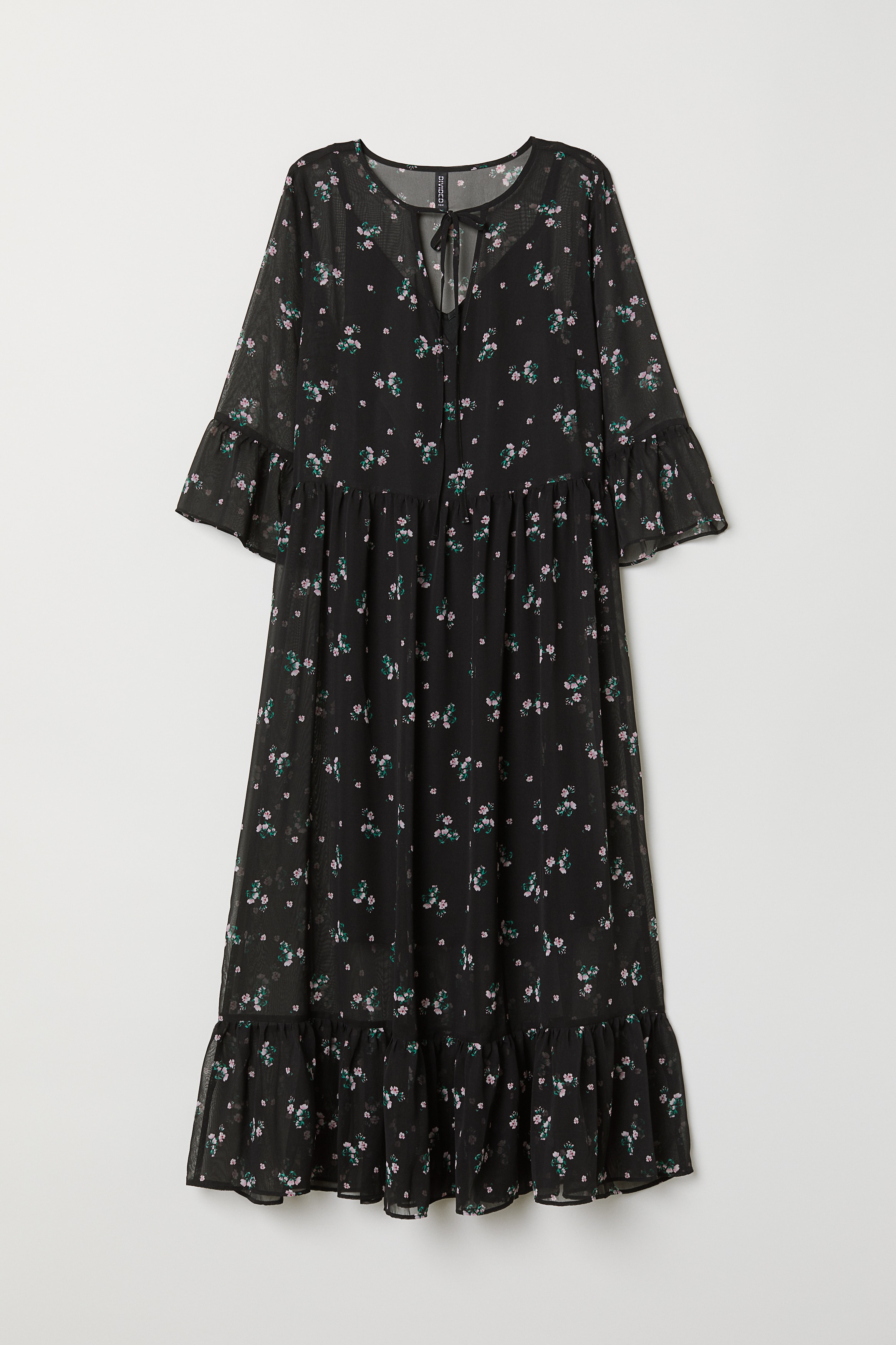 Women's Black/Floral Patterned chiffon dress | H&M
