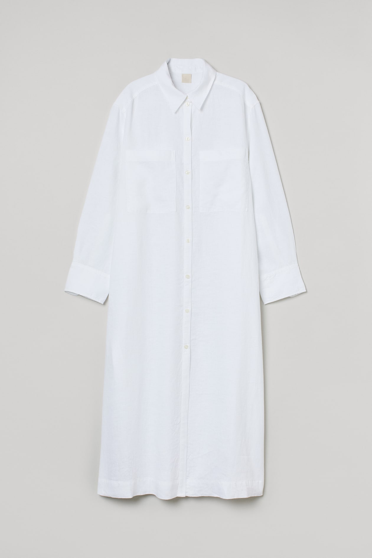 Linen shirt dress - Extra long sleeve - Midi - White - Ladies | H&M GB