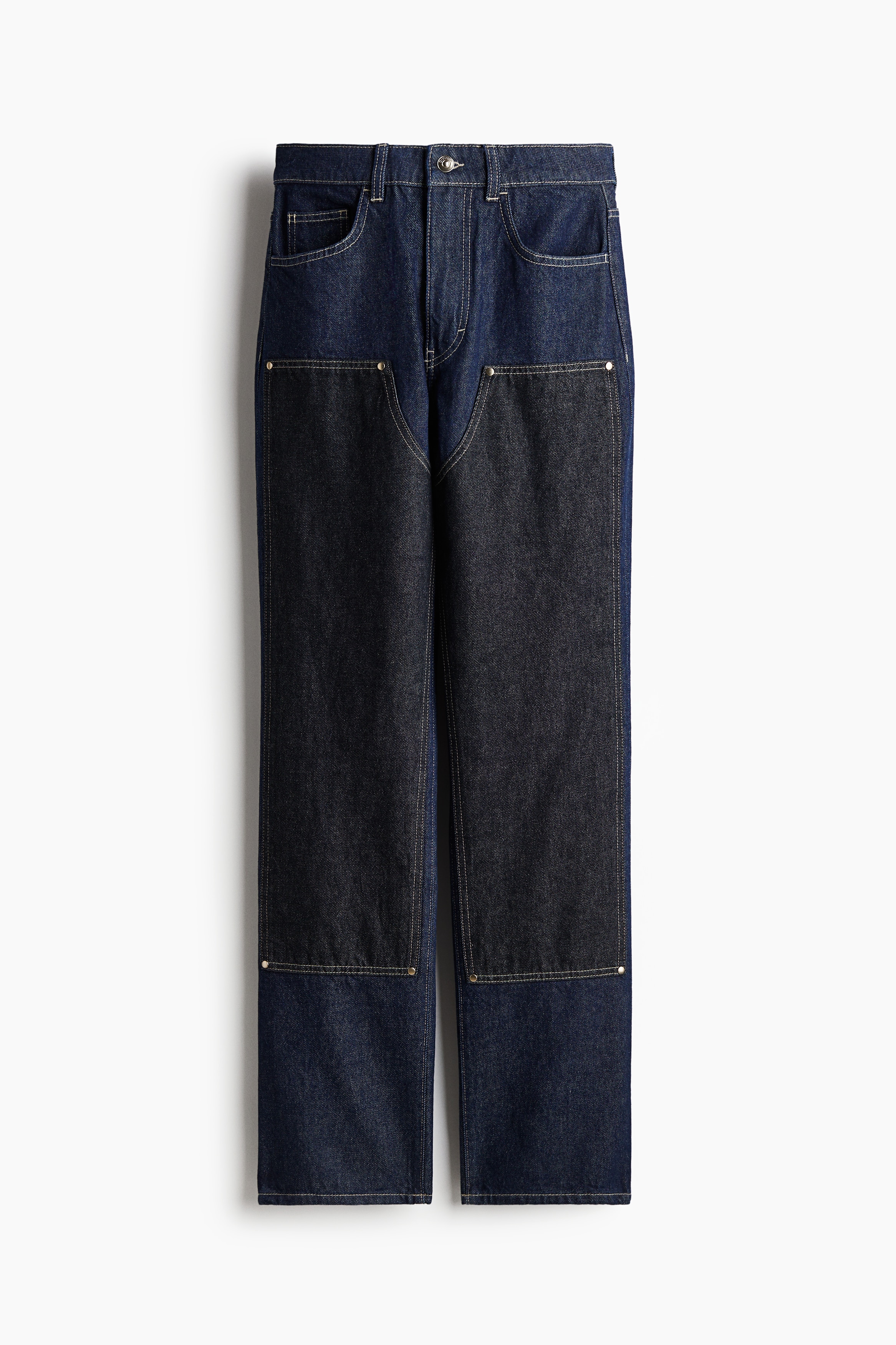 Straight Regular Jeans - Donker denimblauw/blokkleuren