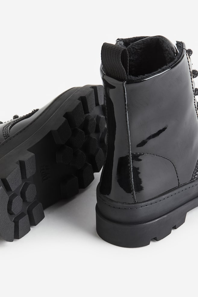 Warm-lined lace-up boots - Black/Black/Pink/Light beige/Leopard print - 3