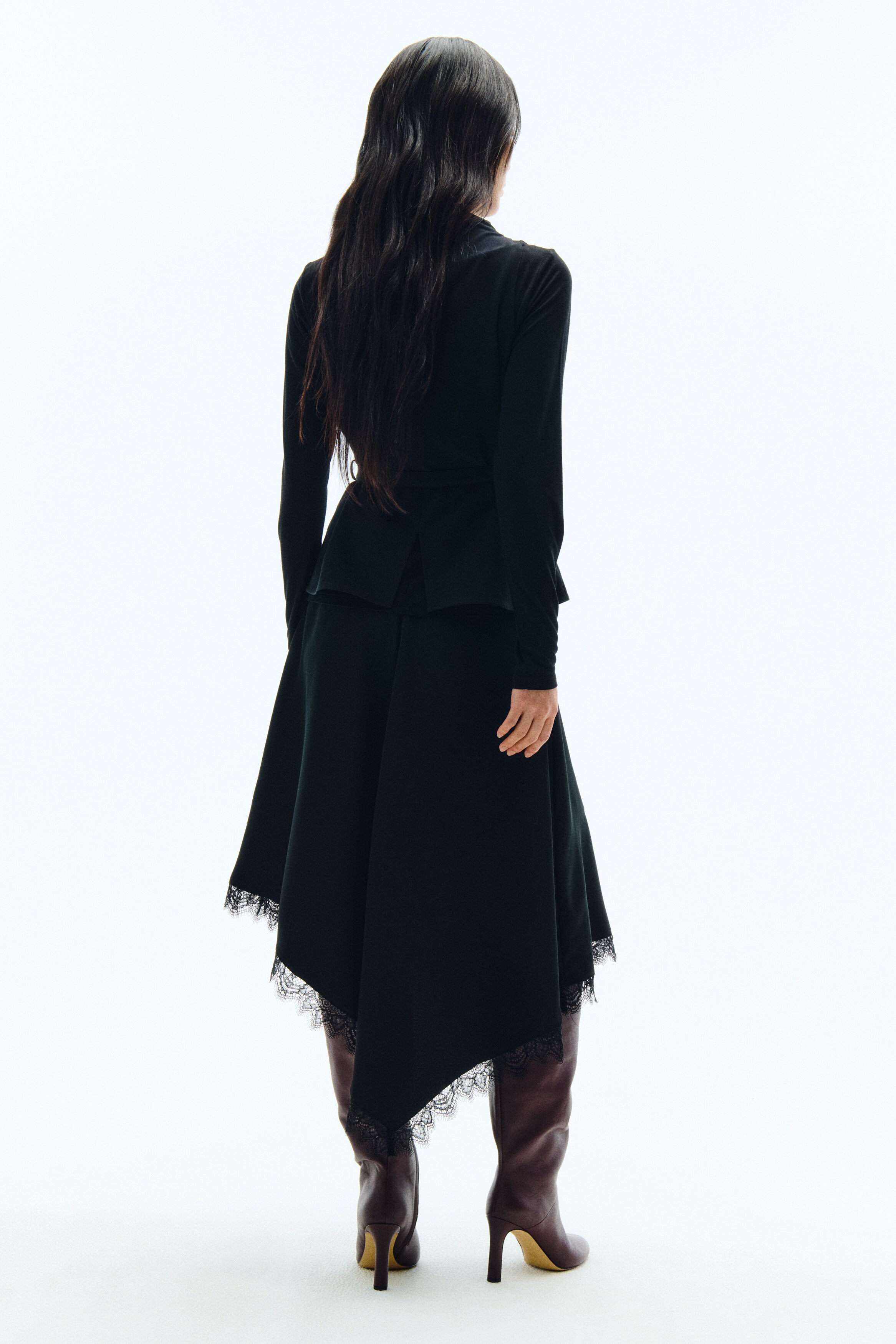 レーストリム アシンメトリースカート - ブラック - レディース | H&M JP