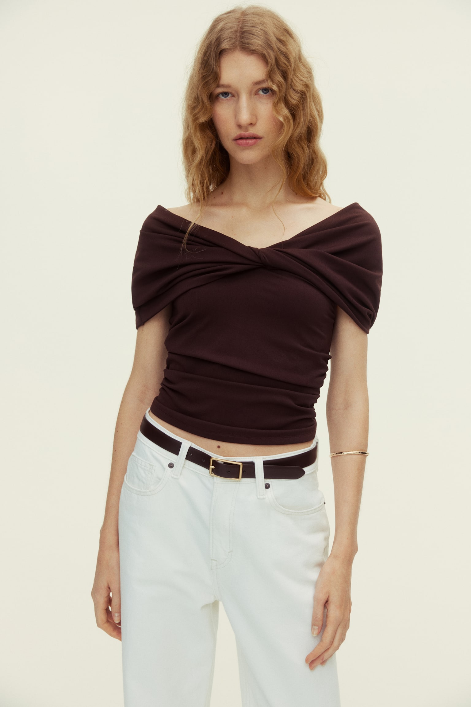 Twist-detail off-the-shoulder top - Dark brown - 6