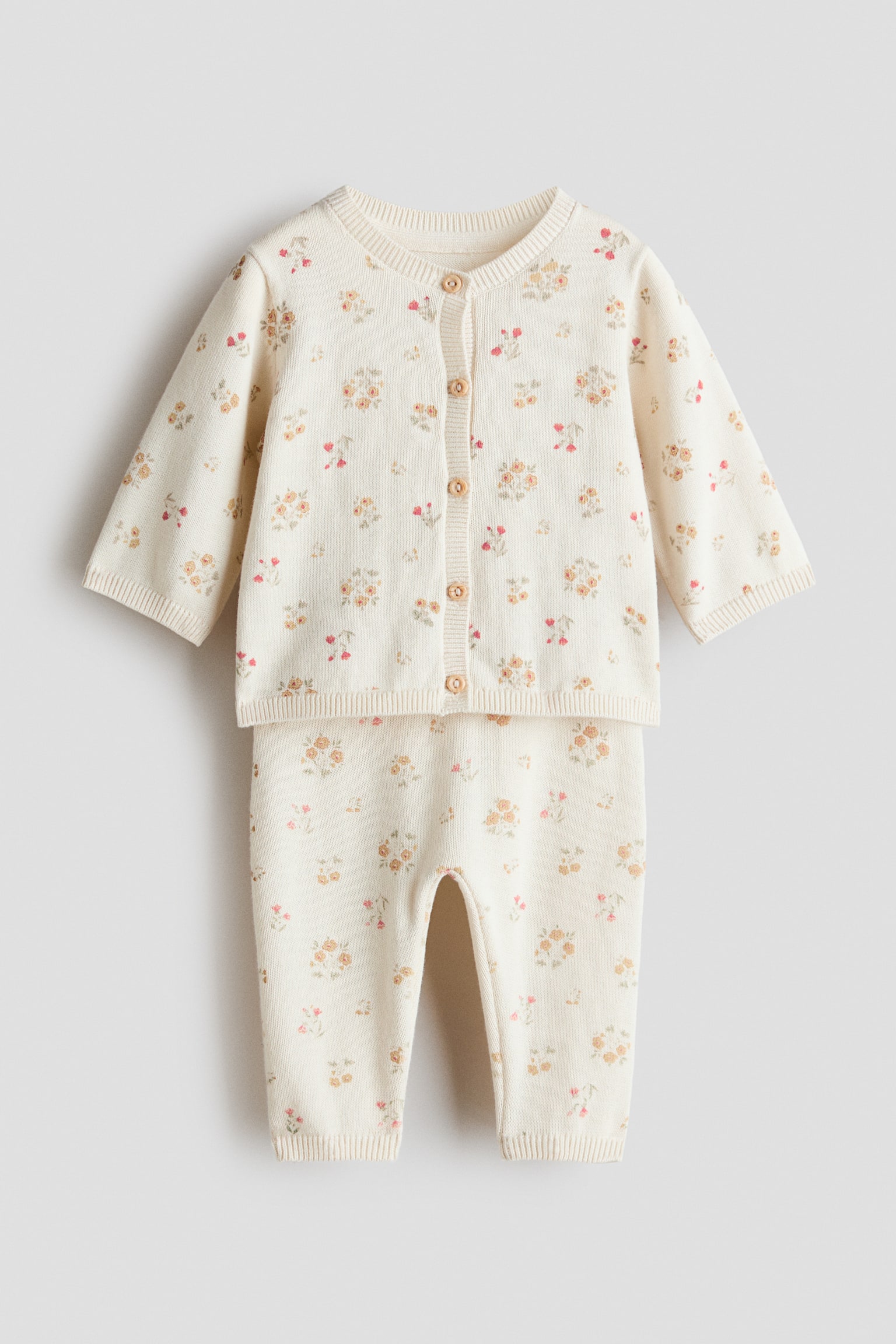 Conjunto de 2 piezas en punto fino - Beige claro/Floral/Azul marino/Rayas/Blanco