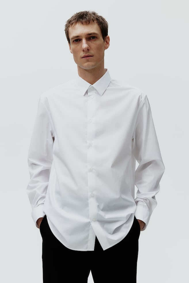 Skjorte i poplin Regular Fit - Hvid/Sort - 5