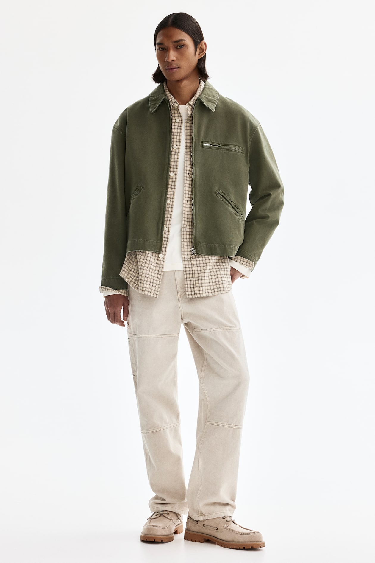 Men - Khaki Green Collared jacket - Size: XXL - H&M