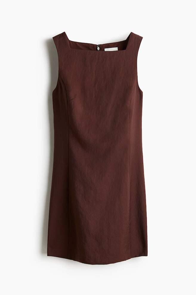 Vestido de sarga con escote cuadrado - Marrón oscuro/Negro/Marrón oscuro/Floral/Crema/Beige claro/Estampado de cebra - 1