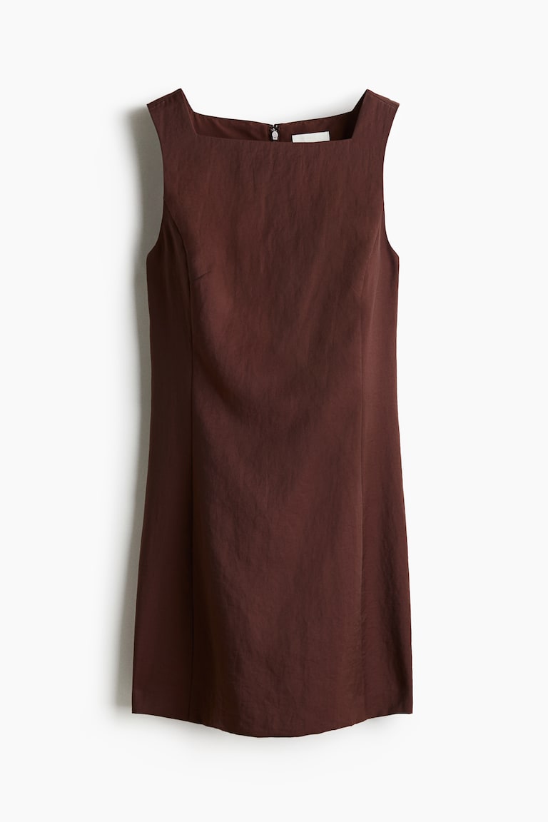 h&m brown floral dress Women's Dark brown/floral Square-Neck Twill Dress