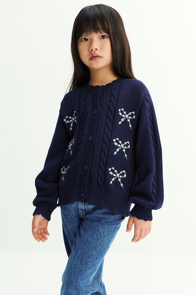 刺繍ディテール コットンカーディガン