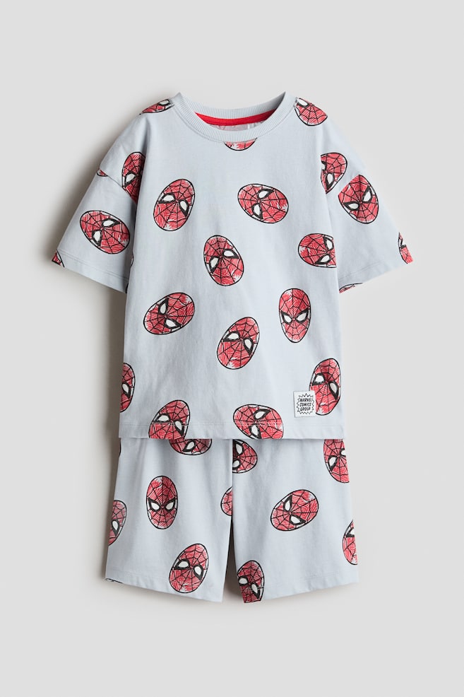 Pijama estampado de algodón - Azul empolvado claro/Spiderman/Gris jaspeado/Cómics de Marvel/Gris oscuro/Hot Wheels/Gris claro jaspeado/Minions - 1