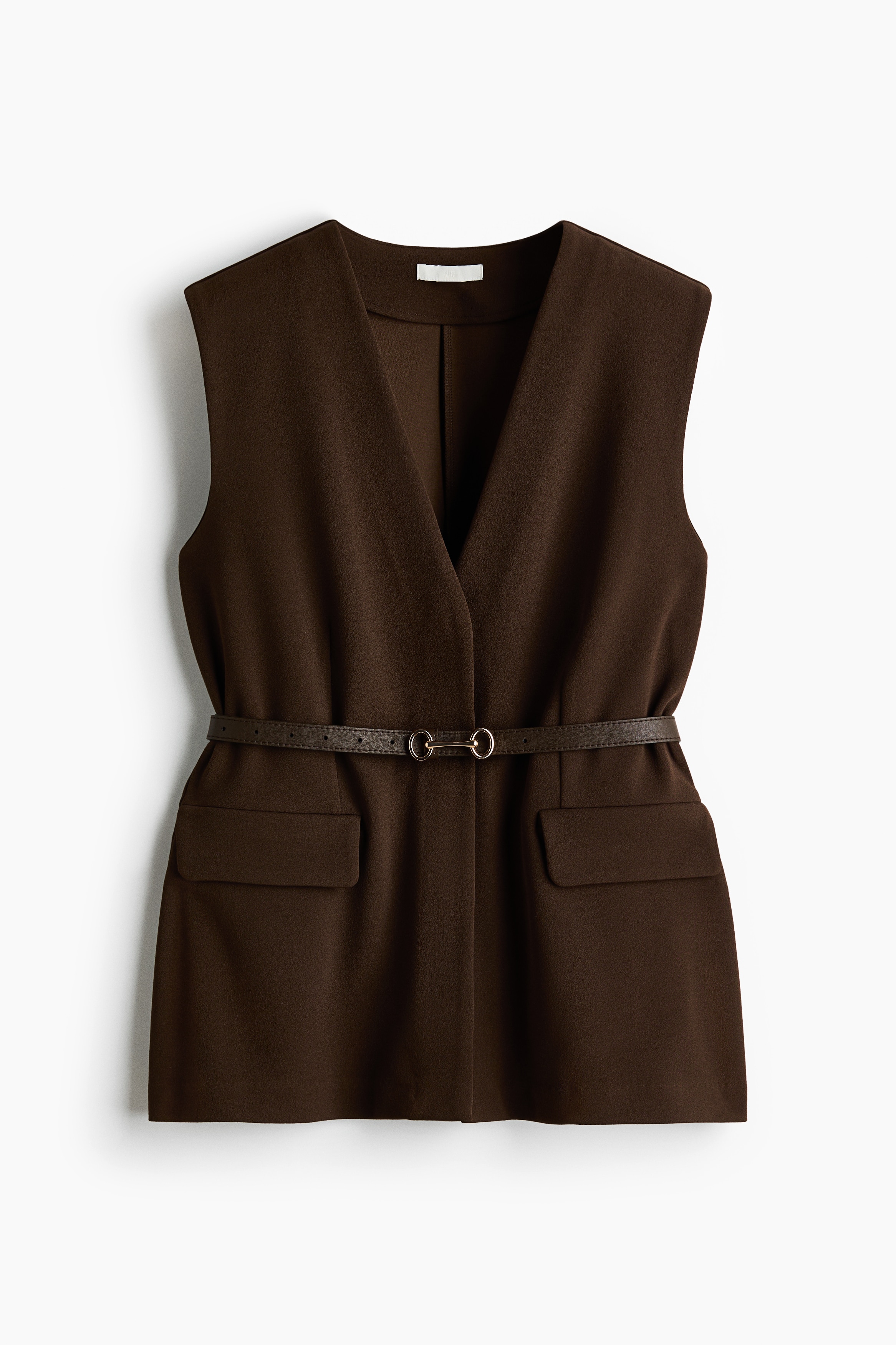 Belted jersey waistcoat - Dark brown/Dark blue