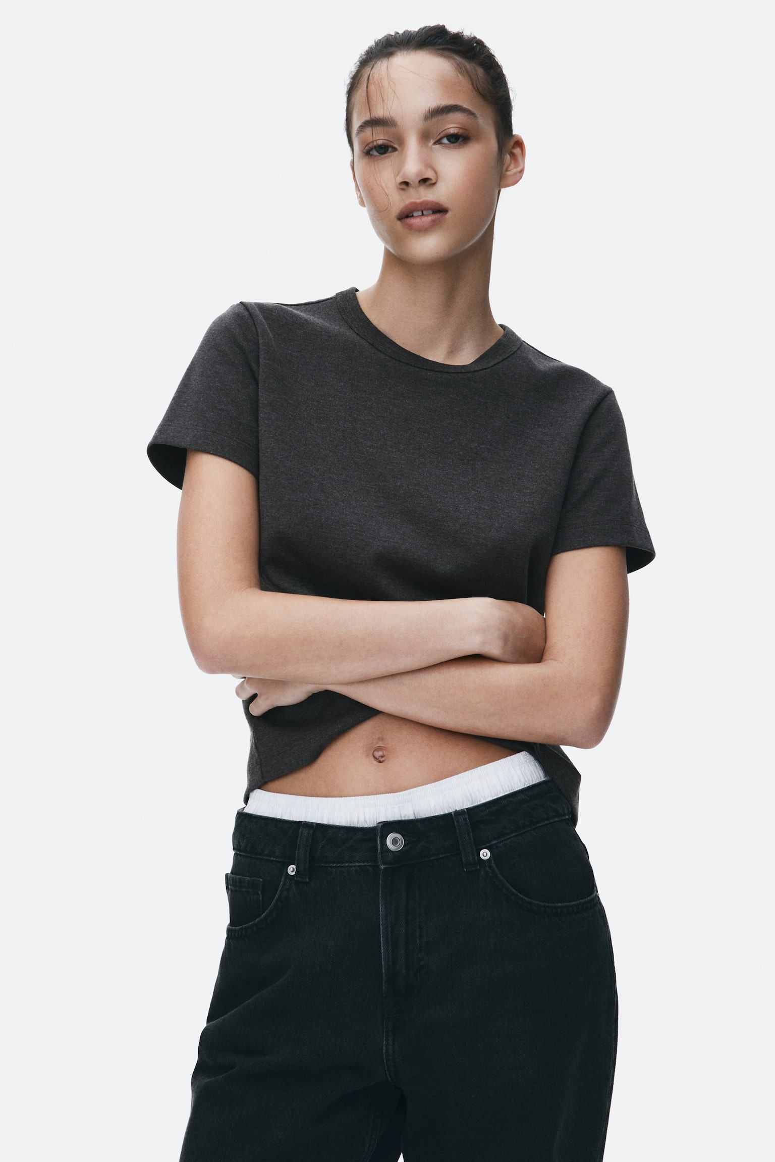 Bavlněné tričko - Tmavě šedý melír/Starorůžová/Vínová/Bílá/Modrá/Bílá/červené proužky/Námořnická modř/proužky/Světle béžová/Černá/Bílá/černý proužek/Šedý melír - 2