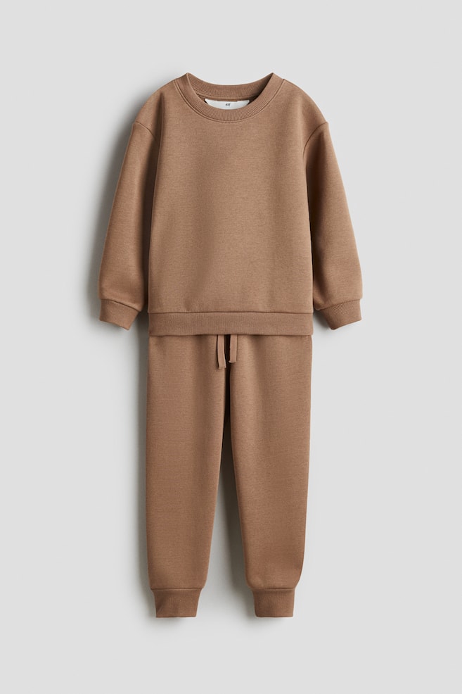 2-piece Sweatsuit - Brown/Khaki green/striped - 1
