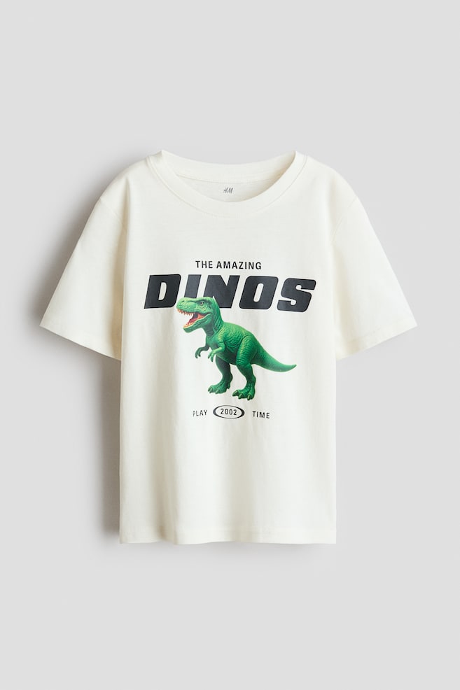 Printed Cotton T-Shirt - Cream/dinosaur/Gray melange/Street Snacks/Gray/Dino Crew/White/brown striped/White/striped/White/striped/Light gray melange/SOHO/Dark green/Venice/Dark green/Crocodiles/Red/Miami/Red/Brooklyn/Light beige/dinosaurs - 1