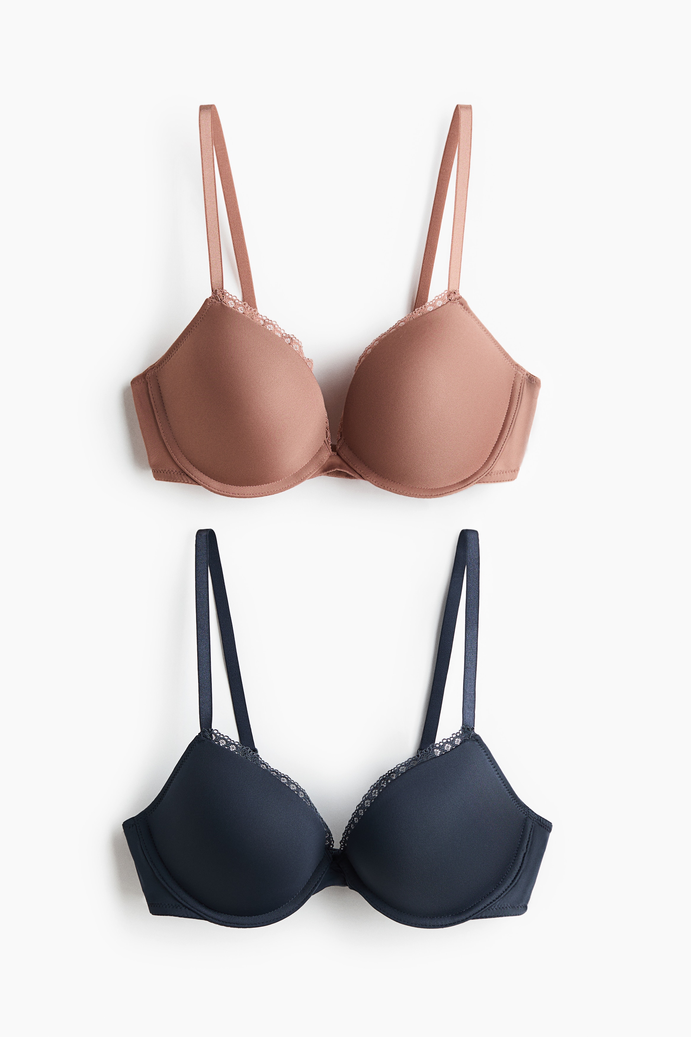 2-pack microfibre push-up bras - Navy blue/Dark beige/Black/White/Beige/White/Grey-green/White