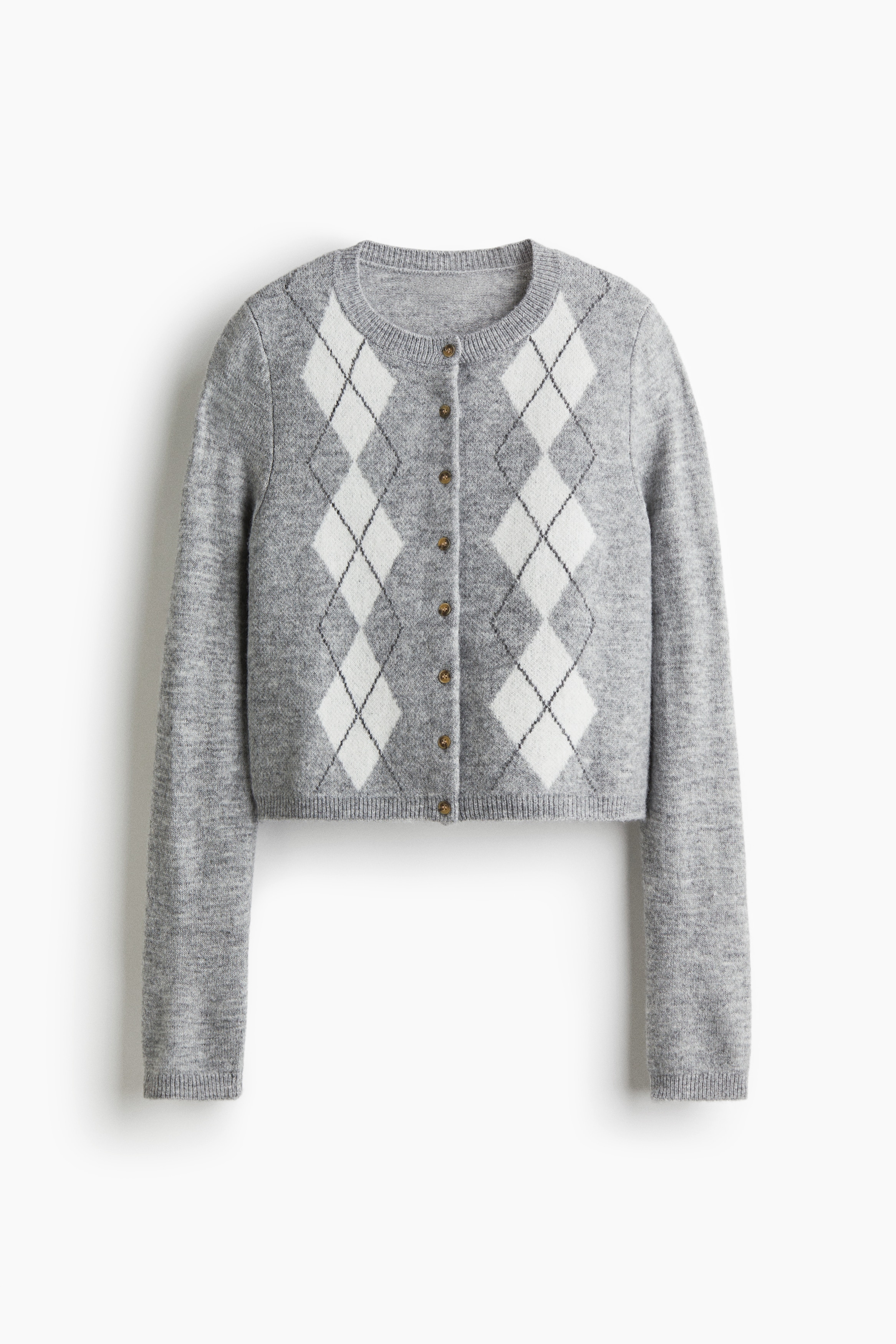 Jacquard-knit cardigan - Grey marl/Argyle pattern/White/Argyle pattern