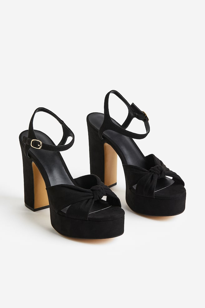 Knot-detail platform sandals - Black/Natural white - 4