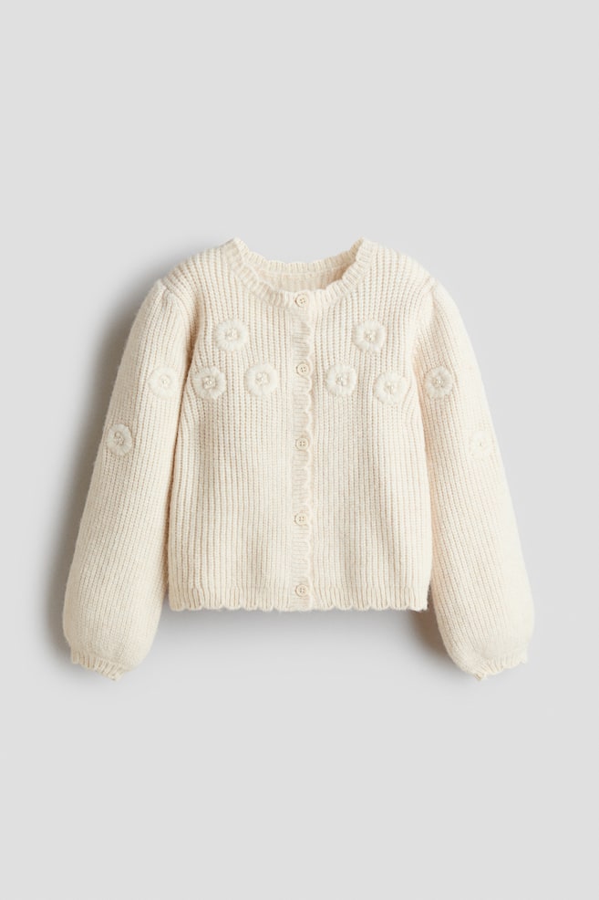 Embroidered-Detail Knit Cardigan - Light beige - 1