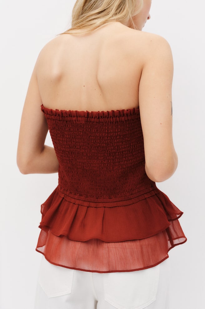 Smocked Bandeau Top - Dark red/Orange/paisley/Beige/paisley - 4