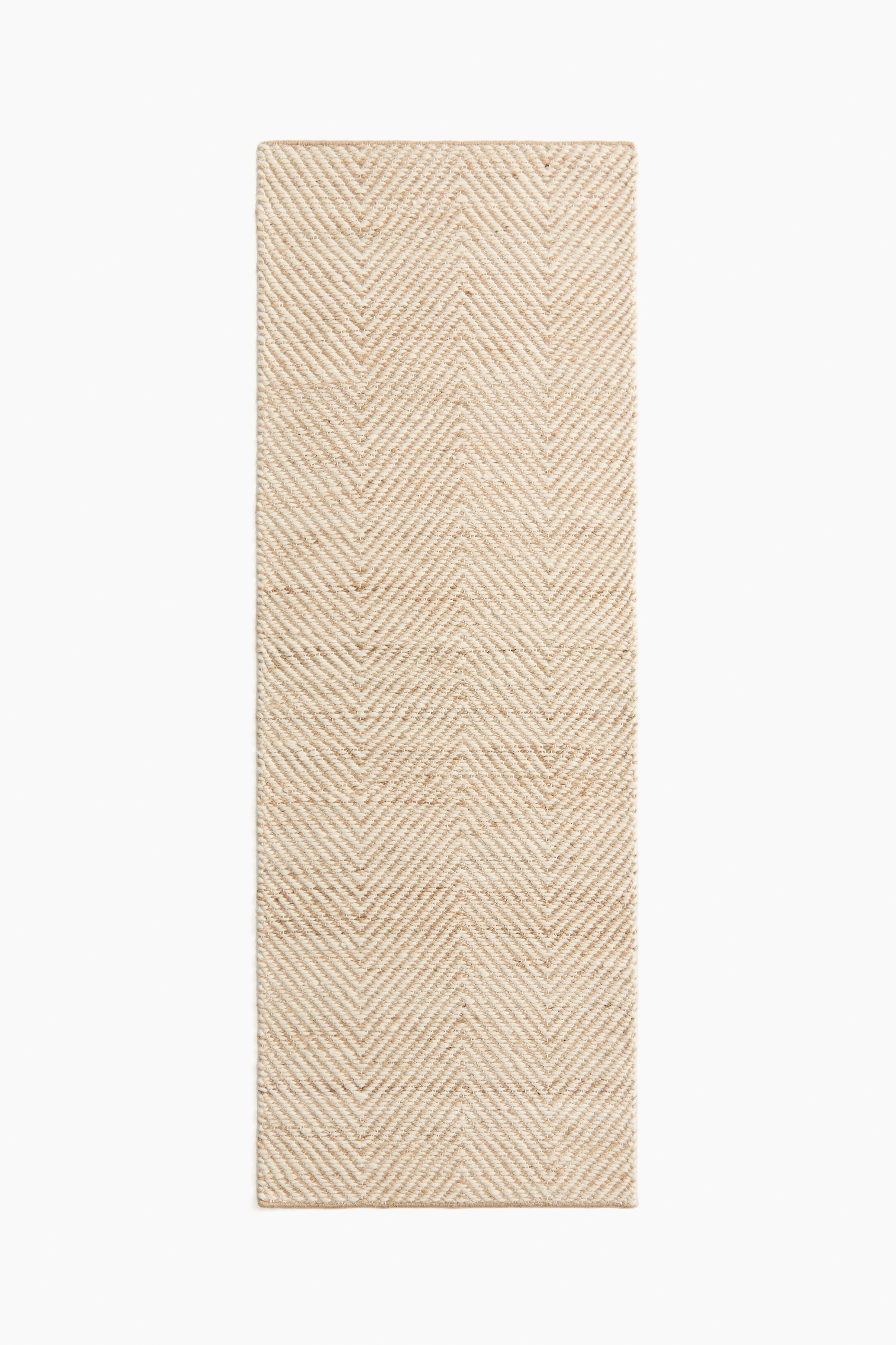 Teppichläufer aus Wollgemisch mit Fischgrätmuster - Hellbeige