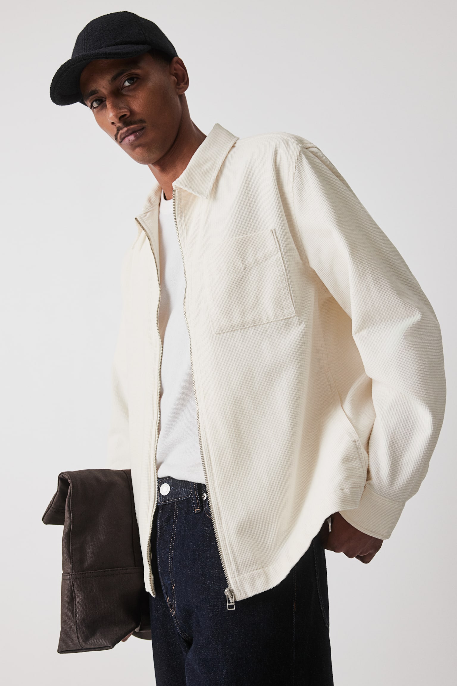 Regular Fit Corduroy overshirt - White/Navy blue/Brown - 1