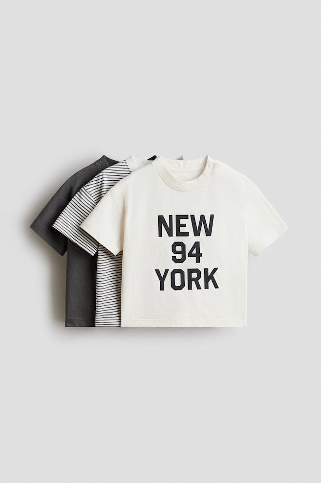 3-pack cotton T-shirts - Cream/New York/Green/New York/Blue/My Best Summer/Navy blue/Marine life/Brown/The Surf Club/Green/Good Times/Blue/Sailing boat - 1