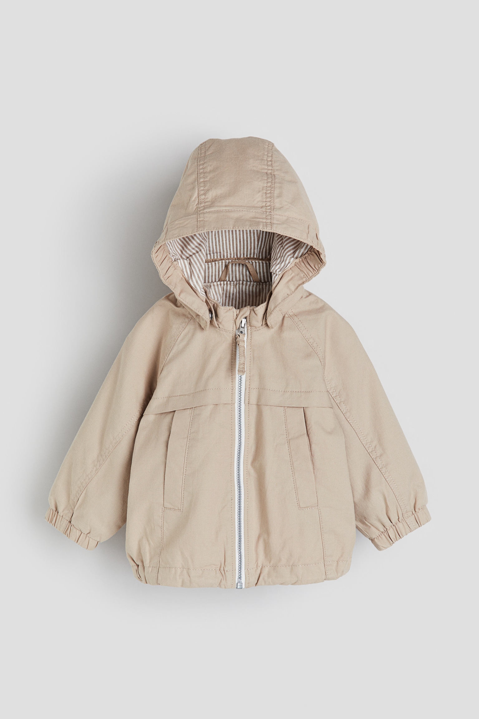 Hooded Cotton Jacket - Beige/White/Grey stripe - 1