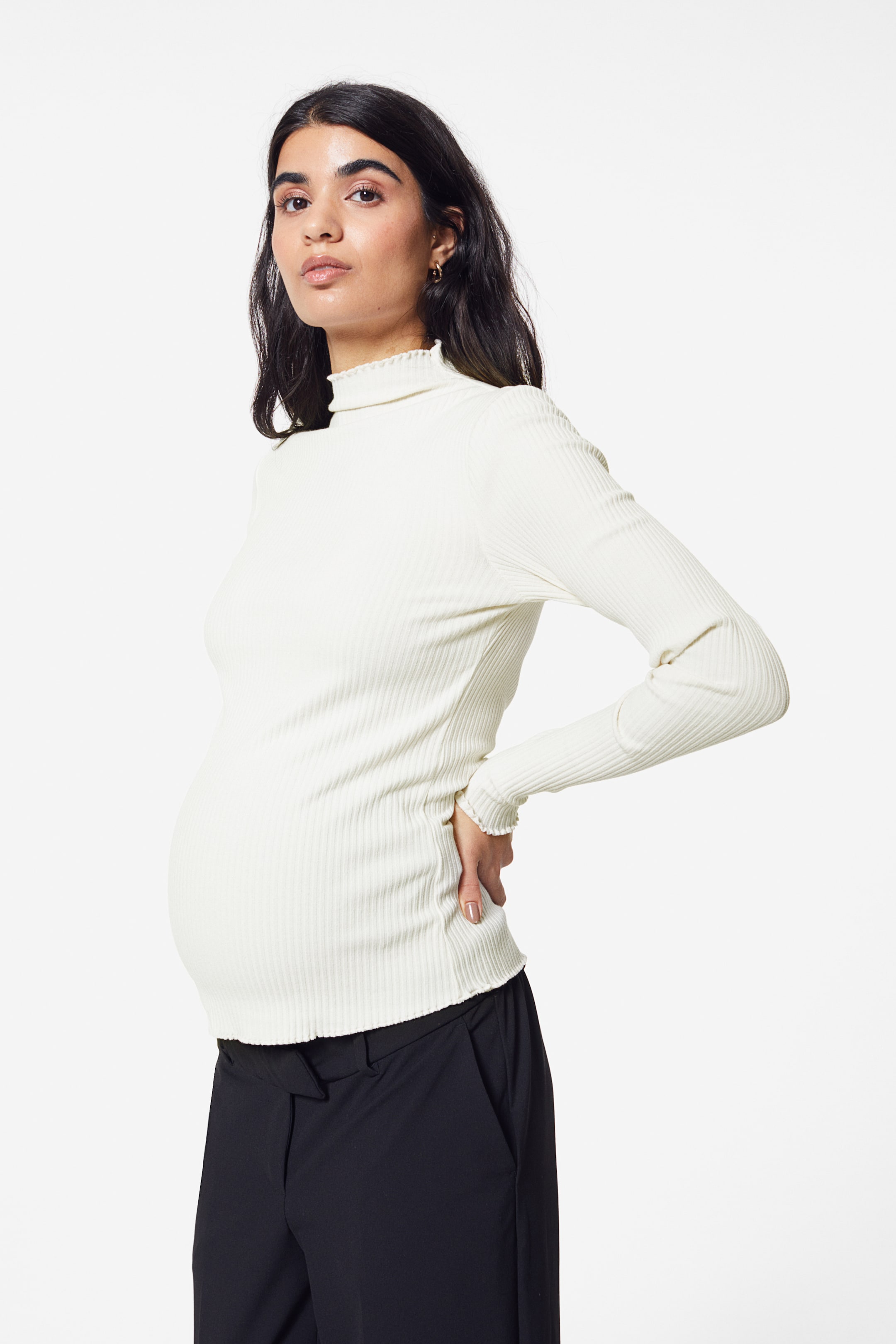 MAMA Ribbed Mock Turtleneck Top