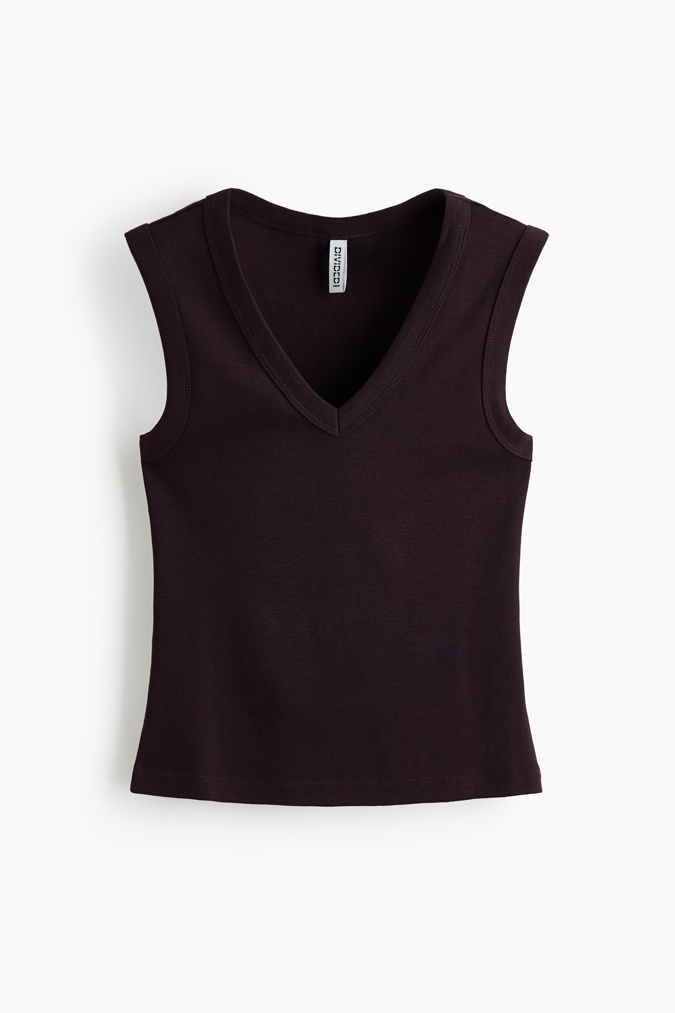 Top de canalé con escote en V - Violeta ciruela oscuro/Negro/Crema