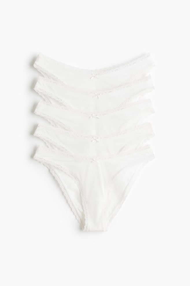 Pack de 5 bragas de algodón con ribetes de encaje - Blanco/Burdeos/Rosa claro/Negro - 1