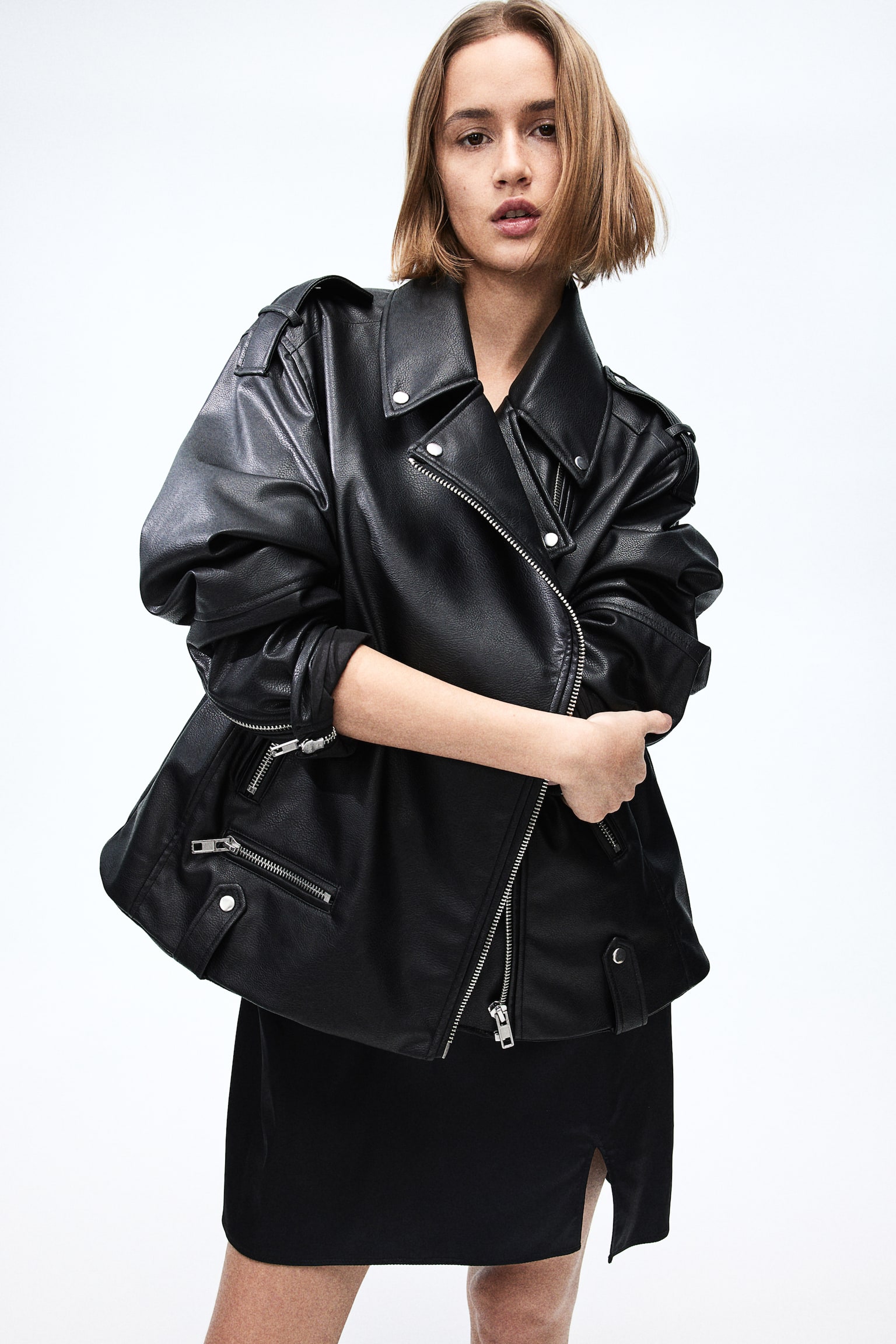 Coated Biker Jacket - Black - 5