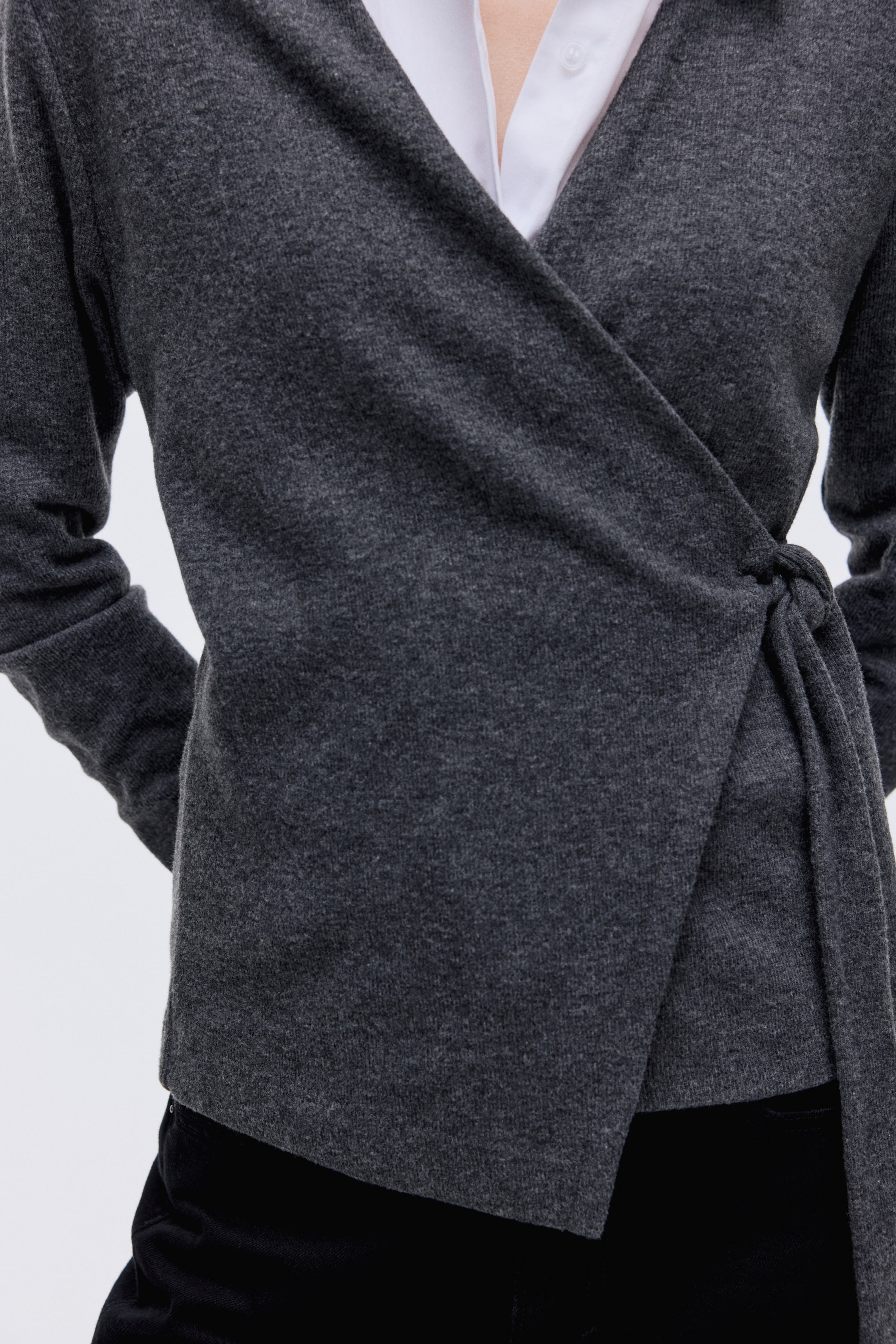 查看大圖: 交疊式開襟衫 - Dark grey marl - Ladies | H&M 2