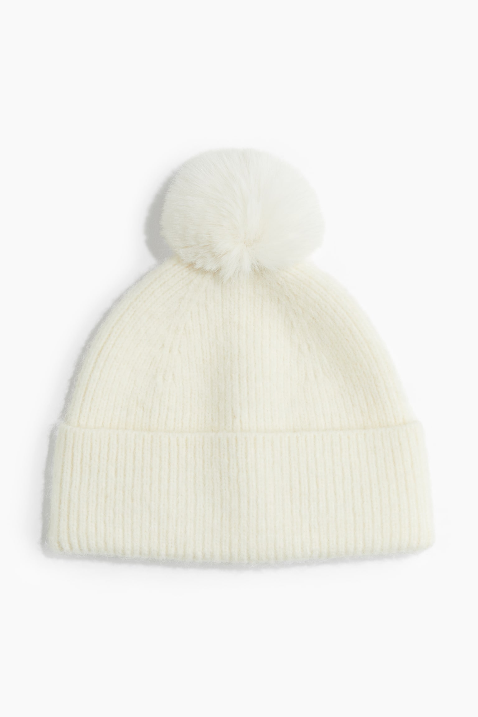 Rib-knit pompom hat - Cream/Light greige marl - 1