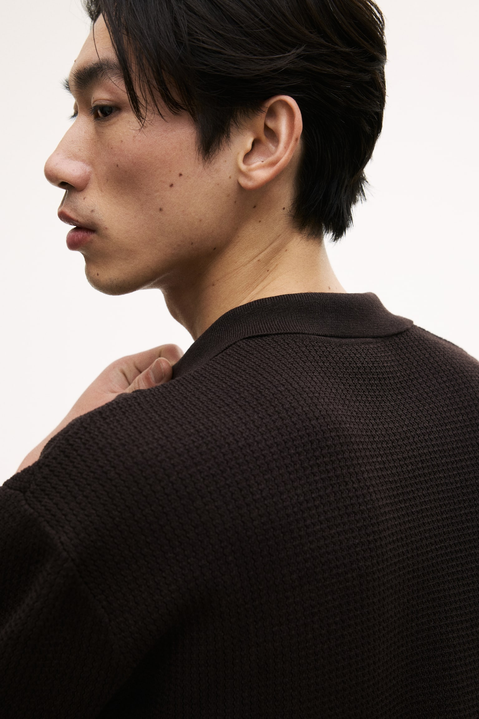 Regular Fit Knitted polo shirt - Dark brown/Cream/Dark beige - 4