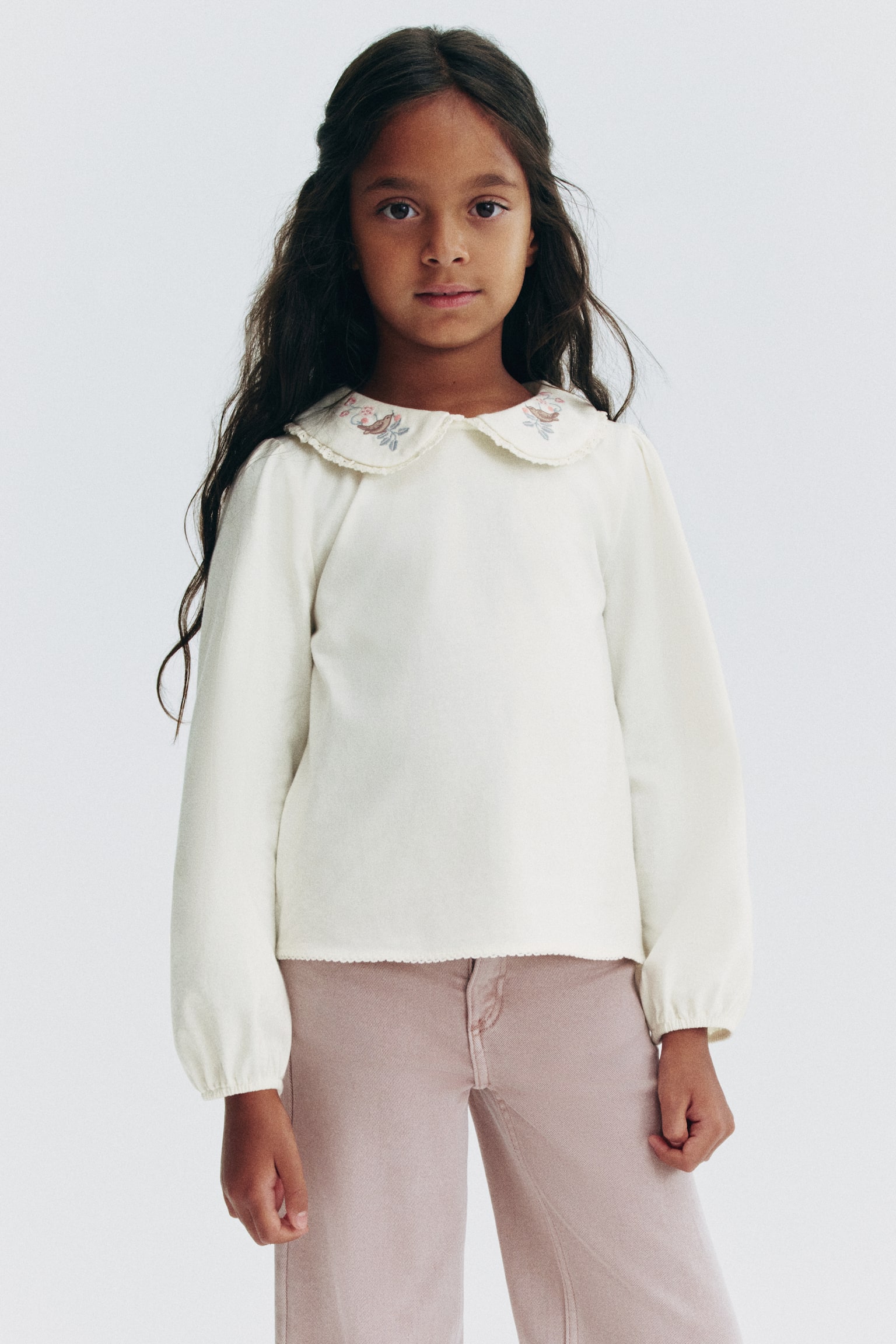 Детская блузка H&M Embroidered-Detail Cotton, цвет: Кремовый — фото 2