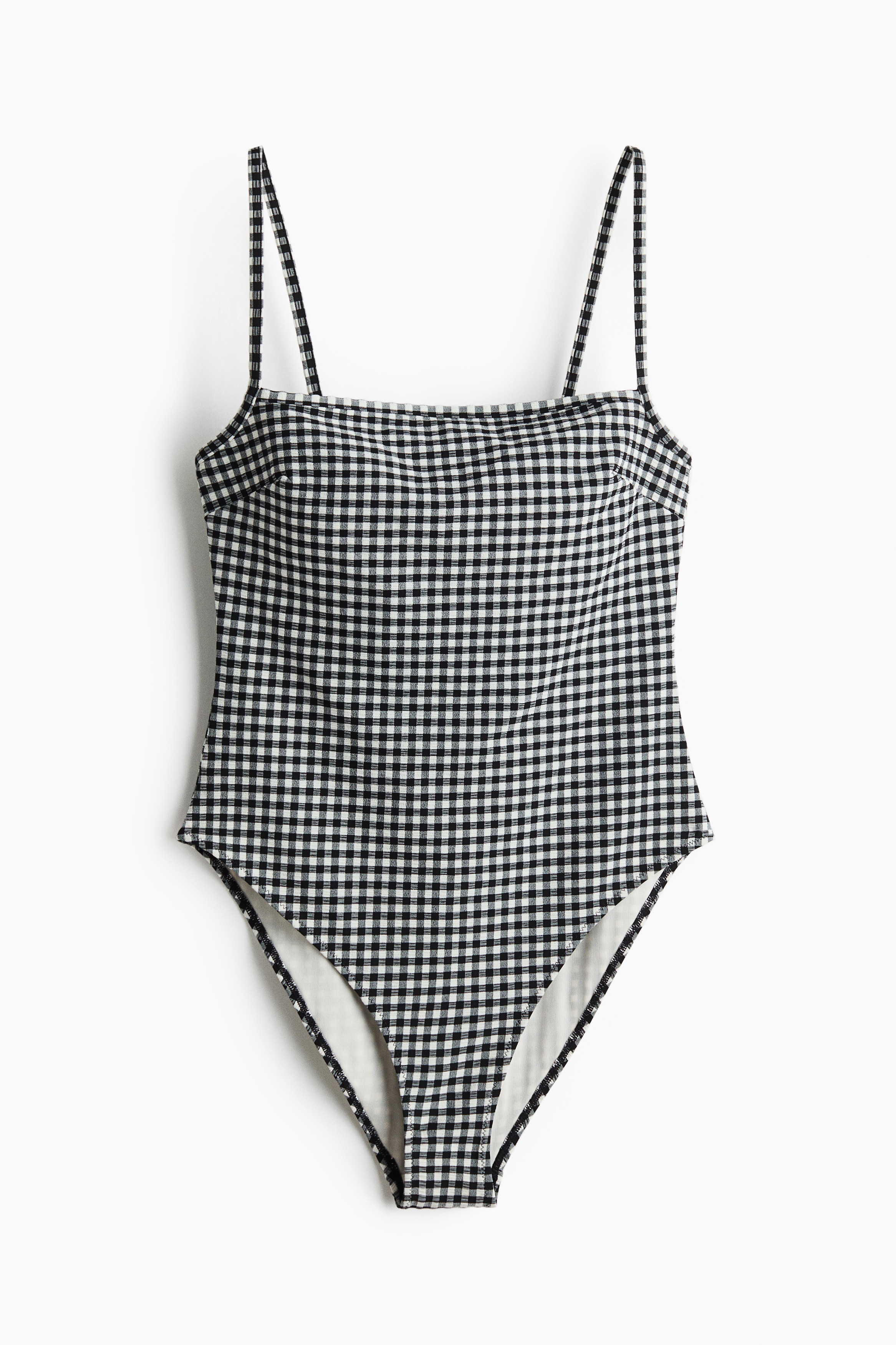 Kupaći kostim s punjenim korpama High Leg - Crna/gingam dezen